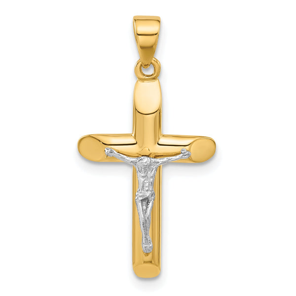 14K Two-tone Polished and Textured Crucifix Pendant