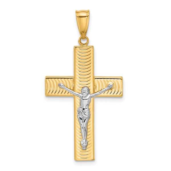 14K Two-tone Polished and Textured Crucifix Pendant