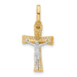 14K Two-tone Polished CZ Crucifix with Heart Ends Pendant