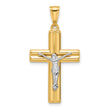 14K Two-tone Polished and Textured Crucifix Pendant