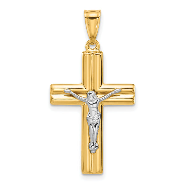 14K Two-tone Polished and Textured Crucifix Pendant