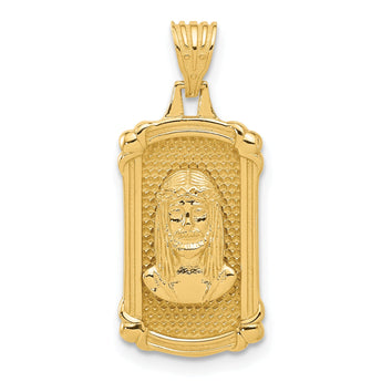 14K Polished and Textured Dog Tag Jesus Pendant