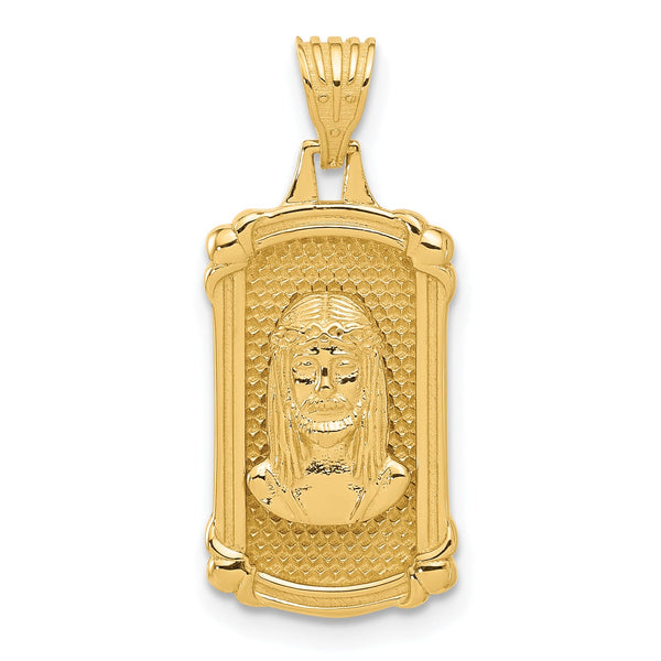 14K Polished and Textured Dog Tag Jesus Pendant