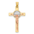 14K Two-tone with White Rhodium Crucifix and St Benedict Pendant