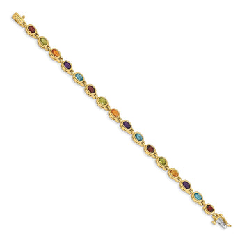 14K Gold 7-Inch Oval Gemstone Bracelet with Garnet, Peridot, Citrine, Amethyst, and Swiss Blue Topaz - Birthstone Company