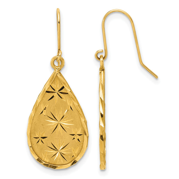 14K Yellow Gold Diamond-Cut Teardrop Dangle Earrings for Women - Birthstone Company