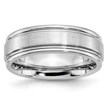 Cobalt Satin and Polished Ridged Edge 7mm Band - Birthstone Company