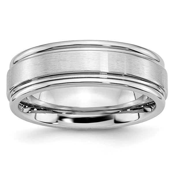 Cobalt Satin and Polished Ridged Edge 7mm Band - Birthstone Company