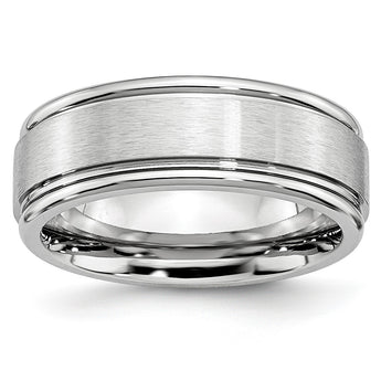Cobalt Satin and Polished Ridged Edge 8mm Band - Birthstone Company