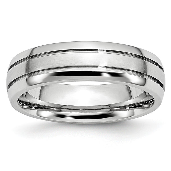 Cobalt Polished and Satin Grooved 6mm Band - Birthstone Company