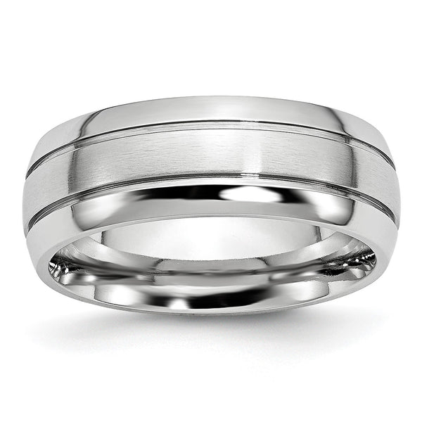 Cobalt Polished and Satin Grooved 8mm Band - Birthstone Company