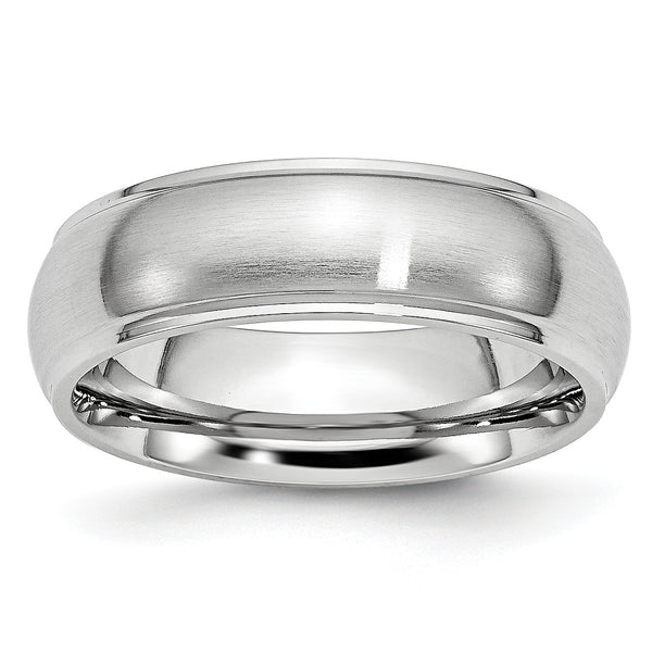 Cobalt Satin and Polished 7mm Ridged Edge Band - Birthstone Company