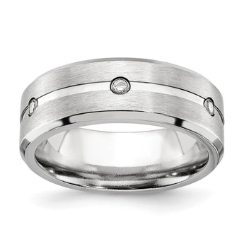 Cobalt Brushed and Polished with CZ Beveled 8mm Band - Birthstone Company