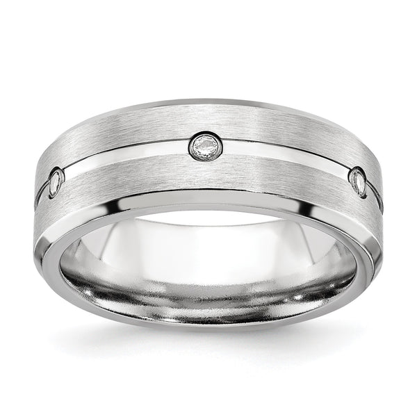 Cobalt Brushed and Polished with CZ Beveled 8mm Band - Birthstone Company