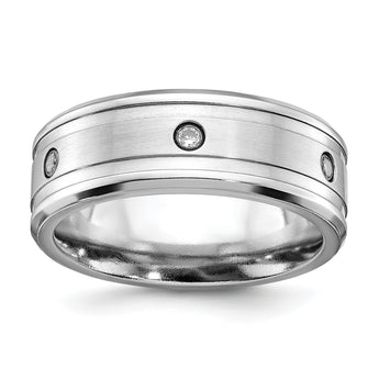 Cobalt Brushed and Polished with CZ  Beveled 8mm Band
