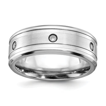 Cobalt Brushed and Polished with CZ  Beveled 8mm Band - Birthstone Company