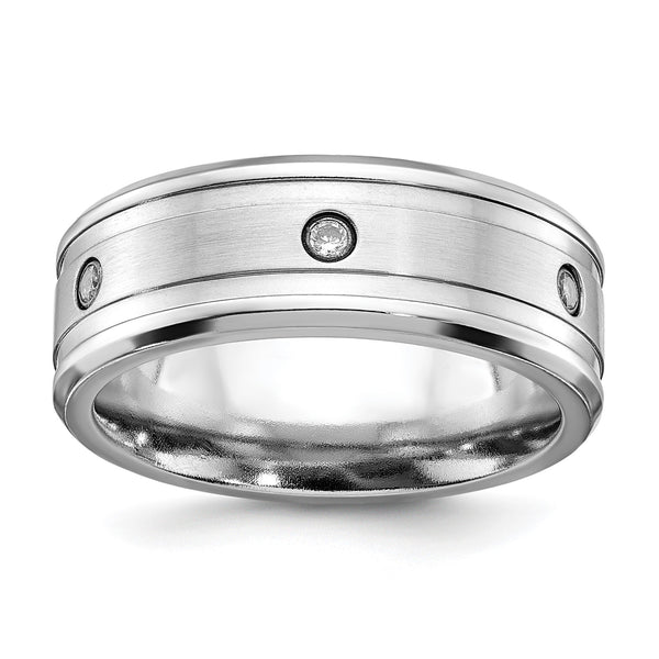 Cobalt Brushed and Polished with CZ  Beveled 8mm Band - Birthstone Company
