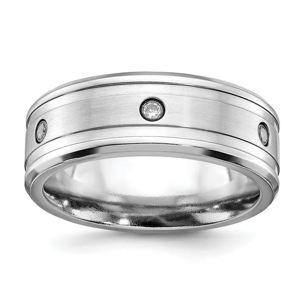 Cobalt Brushed and Polished with CZ  Beveled 8mm Band