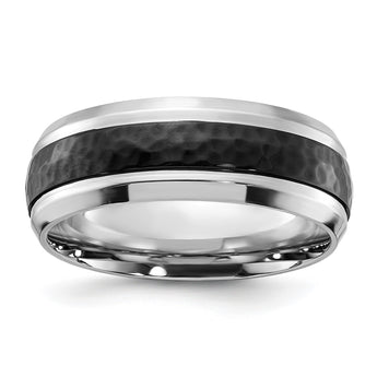 Cobalt Polished with Hammered Black IP-plated Center 8mm Band - Birthstone Company