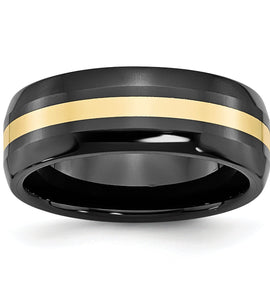 Ceramic Black with 14k Gold Inlay 8mm Polished Band
