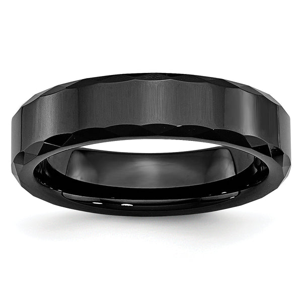 Ceramic Black Faceted and Beveled Edge 6mm Polished Band