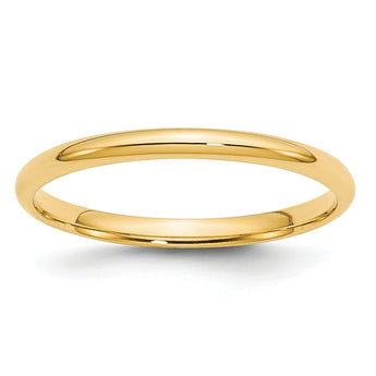 14k Yellow Gold 2mm Lightweight Comfort Fit Wedding Band Size 14