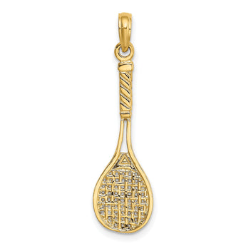 14K Solid Polished 3-D Tennis Racquet Charm