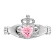 14k White Gold CZ October Birthstone Claddagh Heart Ring, Size 7 - Birthstone Company