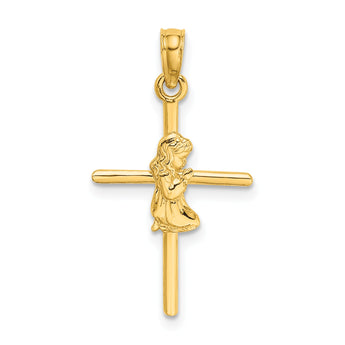 14k Praying Girl Cross Charm