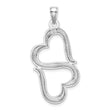 14K White Gold 3-D Solid Double Hanging Hearts Pendant