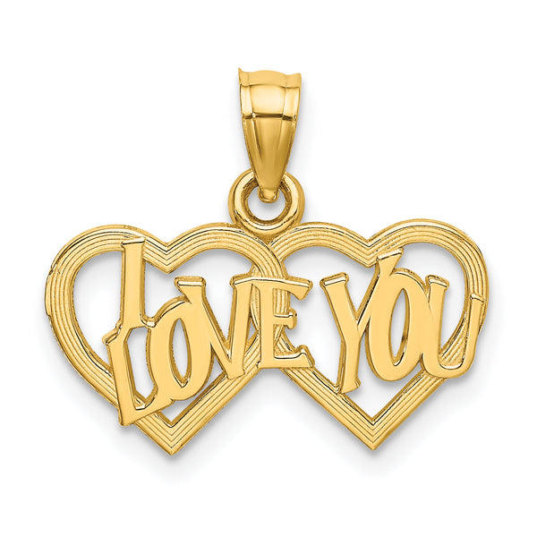 14K I LOVE YOU Double Heart Charm