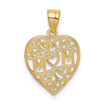14K MOM in Heart Charm