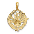 14K Bowling Story in Leaf Circle Charm