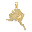 14k Polished/Textured ALASKA Map Charm