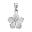 14K White Brushed and Diamond-cut Plumeria Pendant