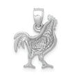 14k White Gold Satin Diamond-cut Rooster Pendant