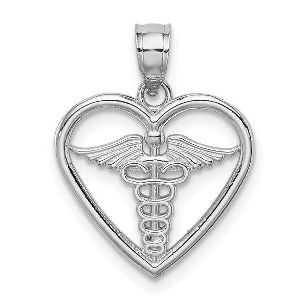 14K White Polished Medical Heart Pendant