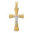 14K Two-tone Brushed & Polished Greek Key Crucifix Pendant