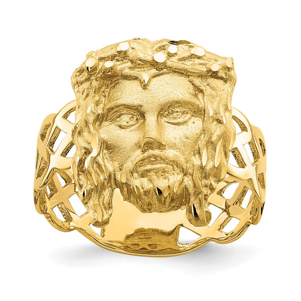 14K Brushed & Polished D/C Jesus Head Ring