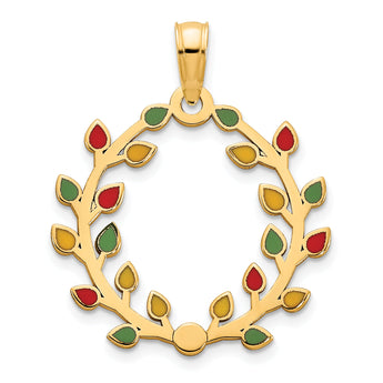 14k Polished Epoxy Christmas Light Wreath Pendant