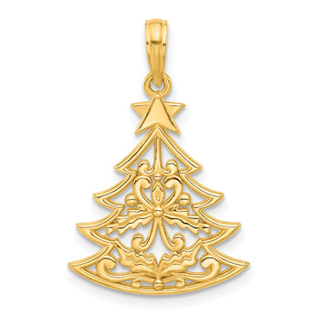 14k Polished Fancy Scrolled Christmas Tree Pendant