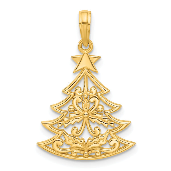 14k Polished Fancy Scrolled Christmas Tree Pendant