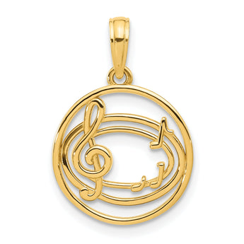 14k Polished Music Notes in Circle Pendant