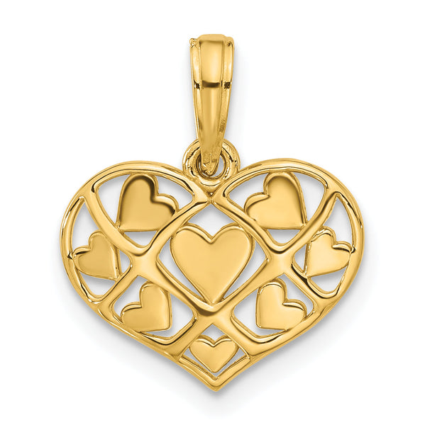 14K Polished Hearts in Heart Charm