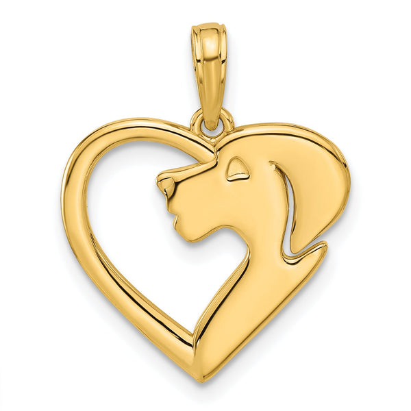 14K Polished Heart with Dog Charm