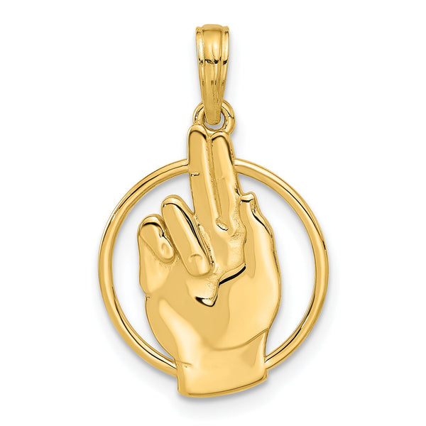 14k Polished Hand Gesture in Circle Charm