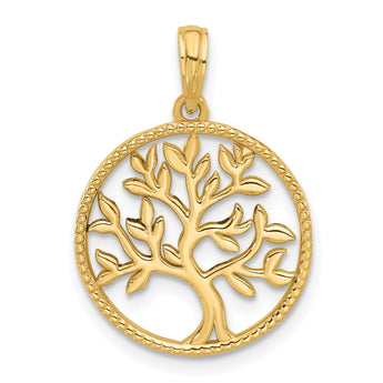 14K Polished  Circle with Tree Charm
