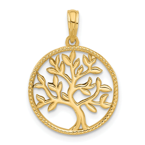 14K Polished  Circle with Tree Charm