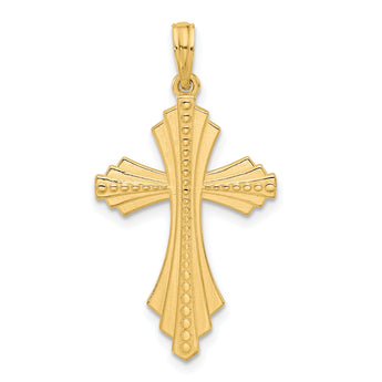 14K Polished and Beaded Cross Charm