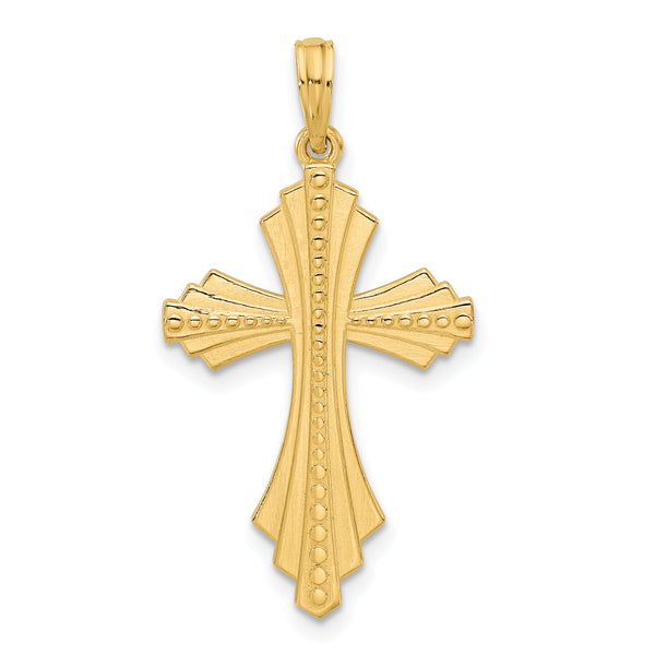 14K Polished and Beaded Cross Charm